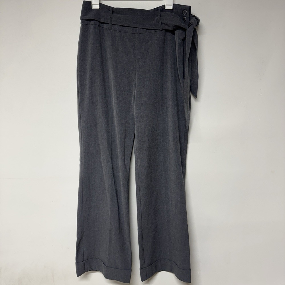 My Favorite Things Colleen Lopez Gray Wide Leg Cuffed Belted Dress Pants Size 14